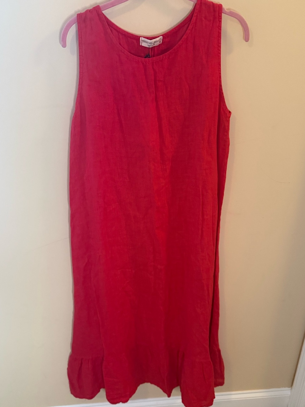 Terzo Millennio  Ruffle Bottom Linen Coral Italian Dress, Size Medium NWT